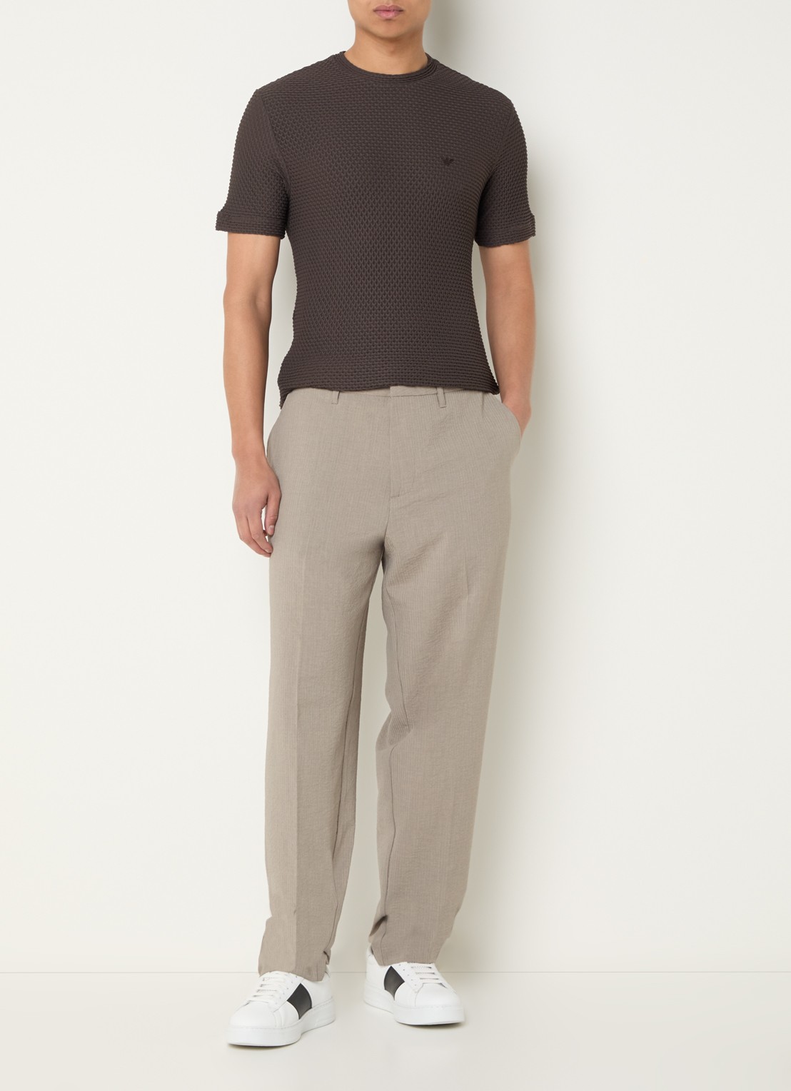 Armani Tapered fit chino met streepprint - voorkant 2 khaki