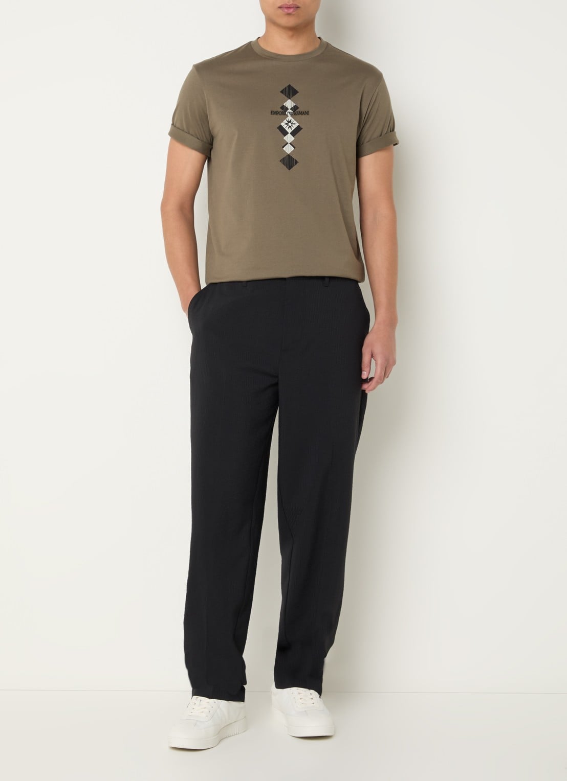 Armani Tapered fit chino met streepprint - voorkant 5 antraciet