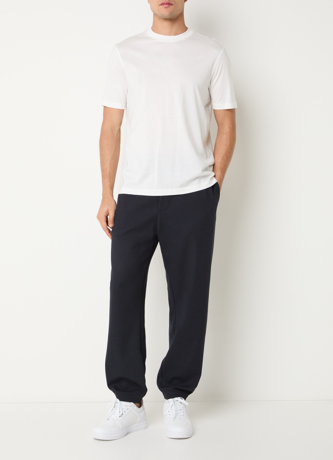 Armani Tapered fit joggingbroek met ribstructuur - voorkant 5 donkerblauw