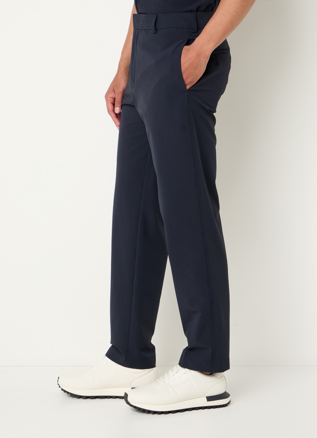 Armani Tapered fit pantalon van crêpe met steekzakken - detail 5 donkerblauw