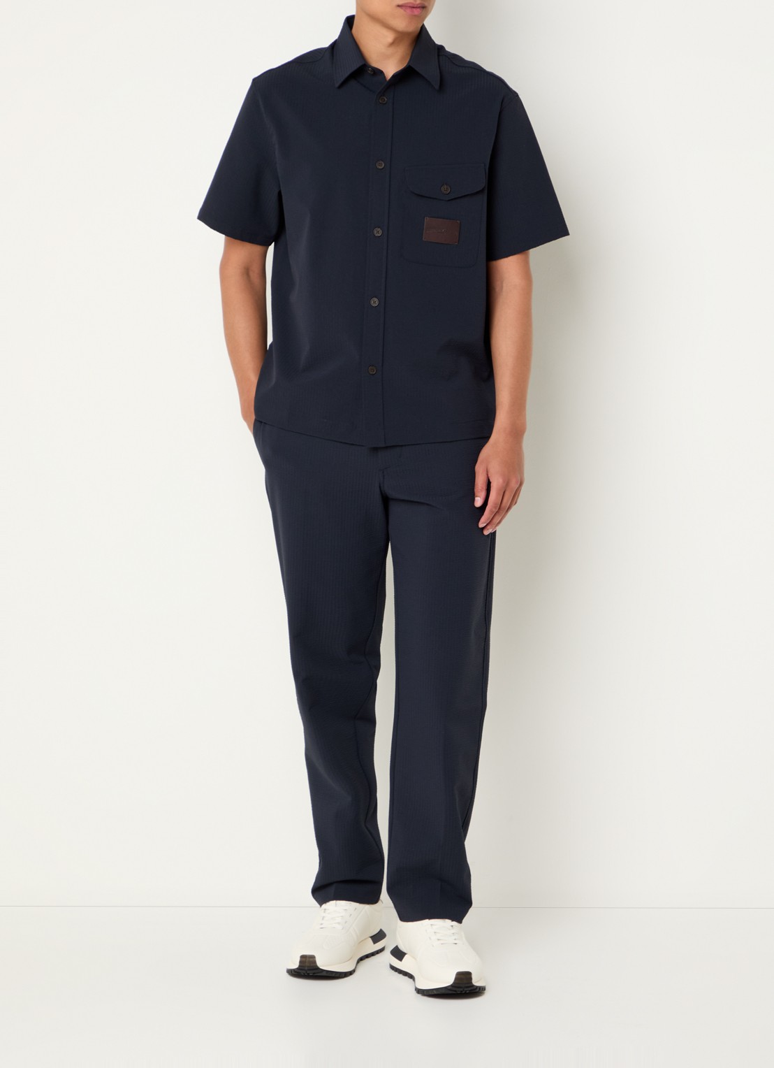 Armani Tapered fit pantalon van crêpe met steekzakken - voorkant 3 donkerblauw