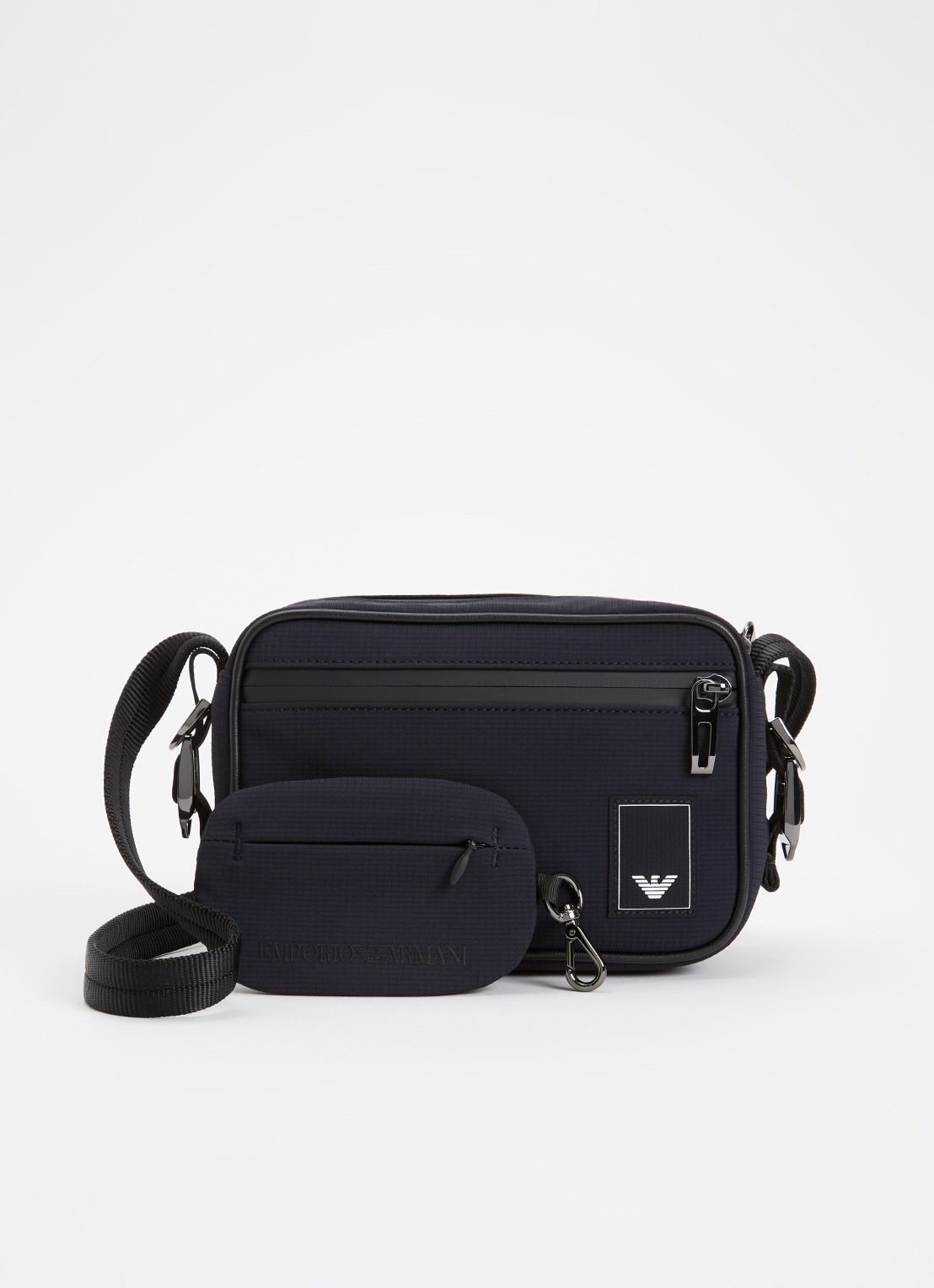 Armani Tech crossbodytas met logo - voorkant 2 donkerblauw
