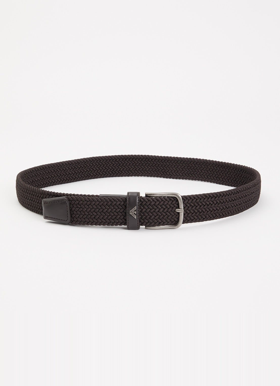 Armani Tongue riem met details van leer - voorkant donkerbruin
