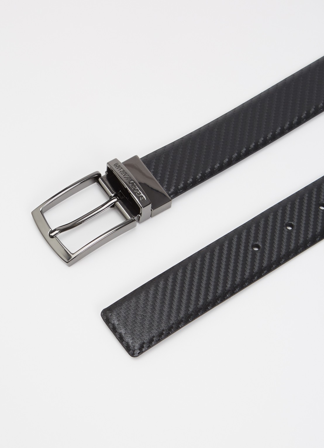 Armani Tongue riem van leer met logo - detail 2 zwart