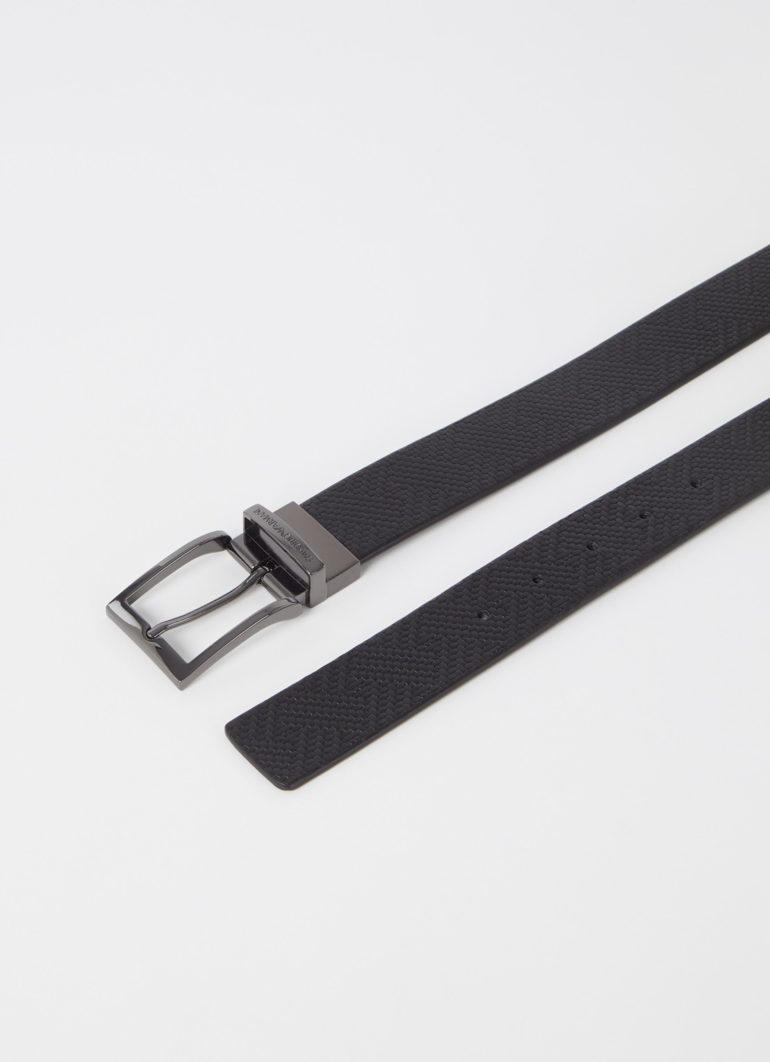 Armani Tongue riem van leer  - detail 2 zwart