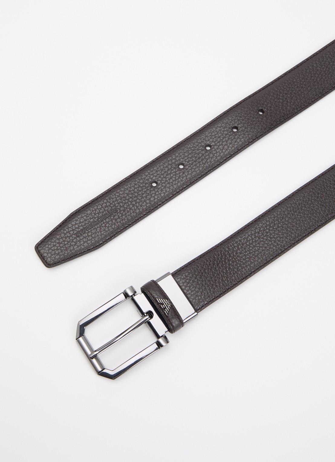 Armani Tongue riem van leer   - detail donkerbruin