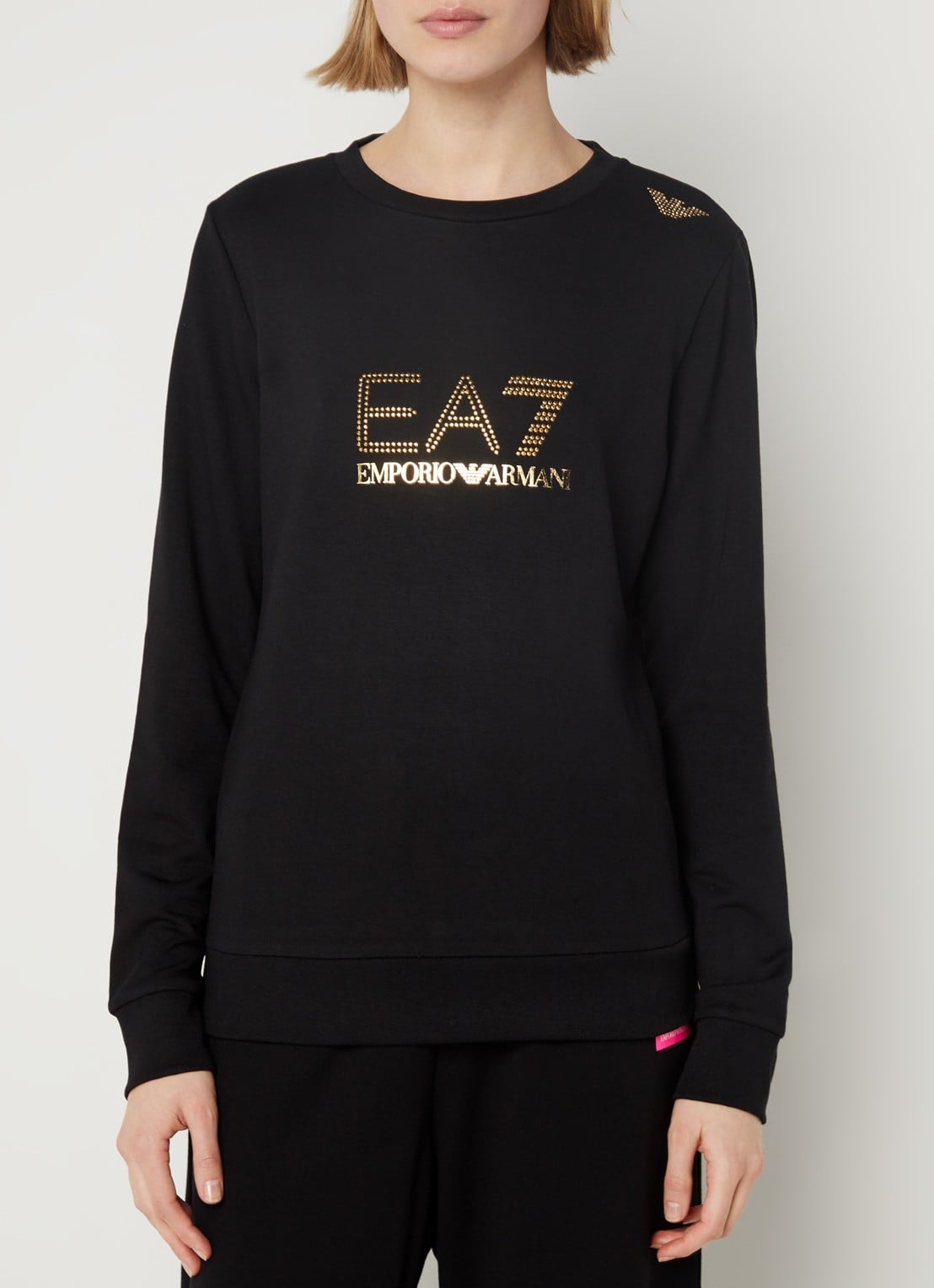 Armani Trainings sweater met logo en strass - detail 2 zwart