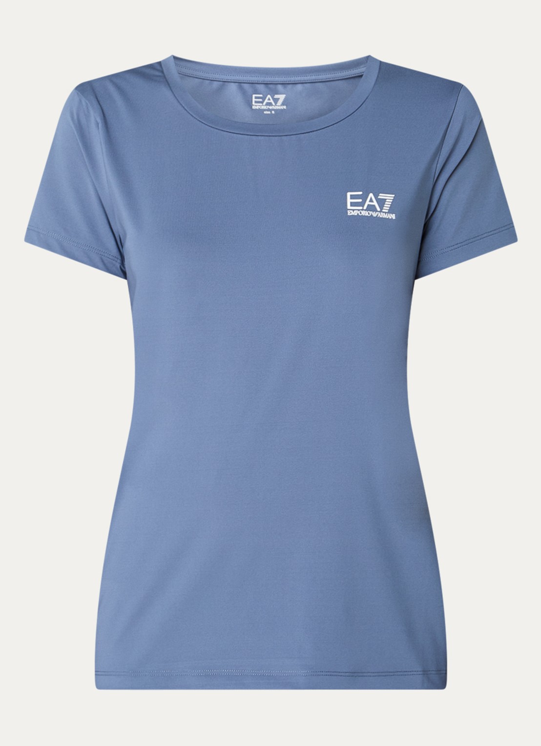 Armani Trainings T-shirt met logo en stretch - voorkant staalblauw