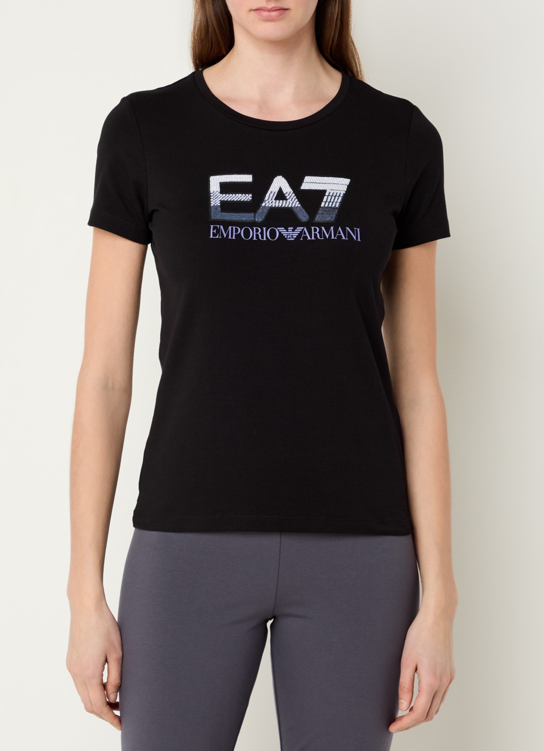 Armani Trainings T-shirt met logoprint en pailletten - detail 2 zwart