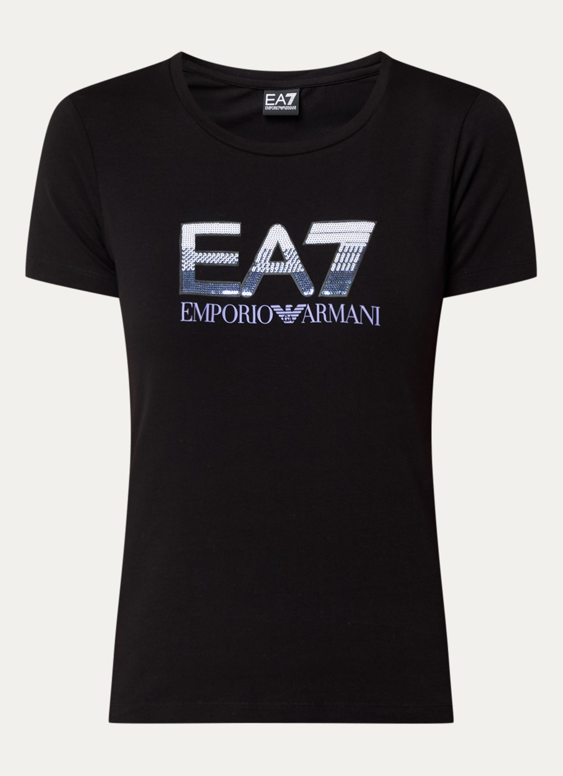 Armani Trainings T-shirt met logoprint en pailletten - voorkant 3 zwart