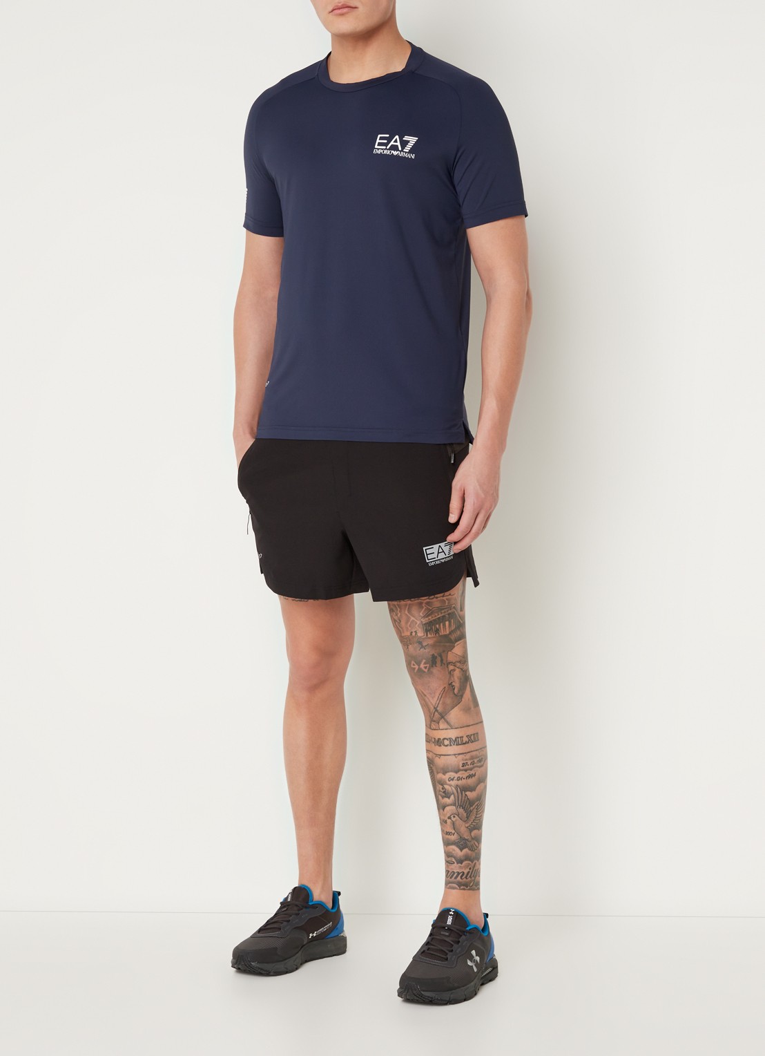 Armani Trainings T-shirt met logoprint - voorkant 2 blauw