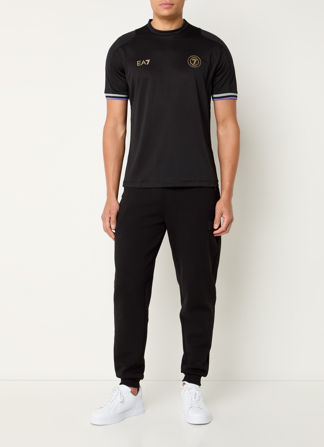 Armani Trainings T-shirt met logoprint - voorkant 3 zwart