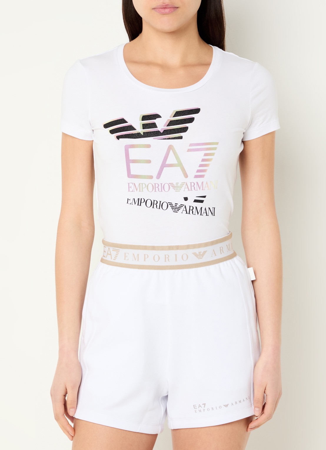 Armani Trainings T-shirt met logoprint - detail wit