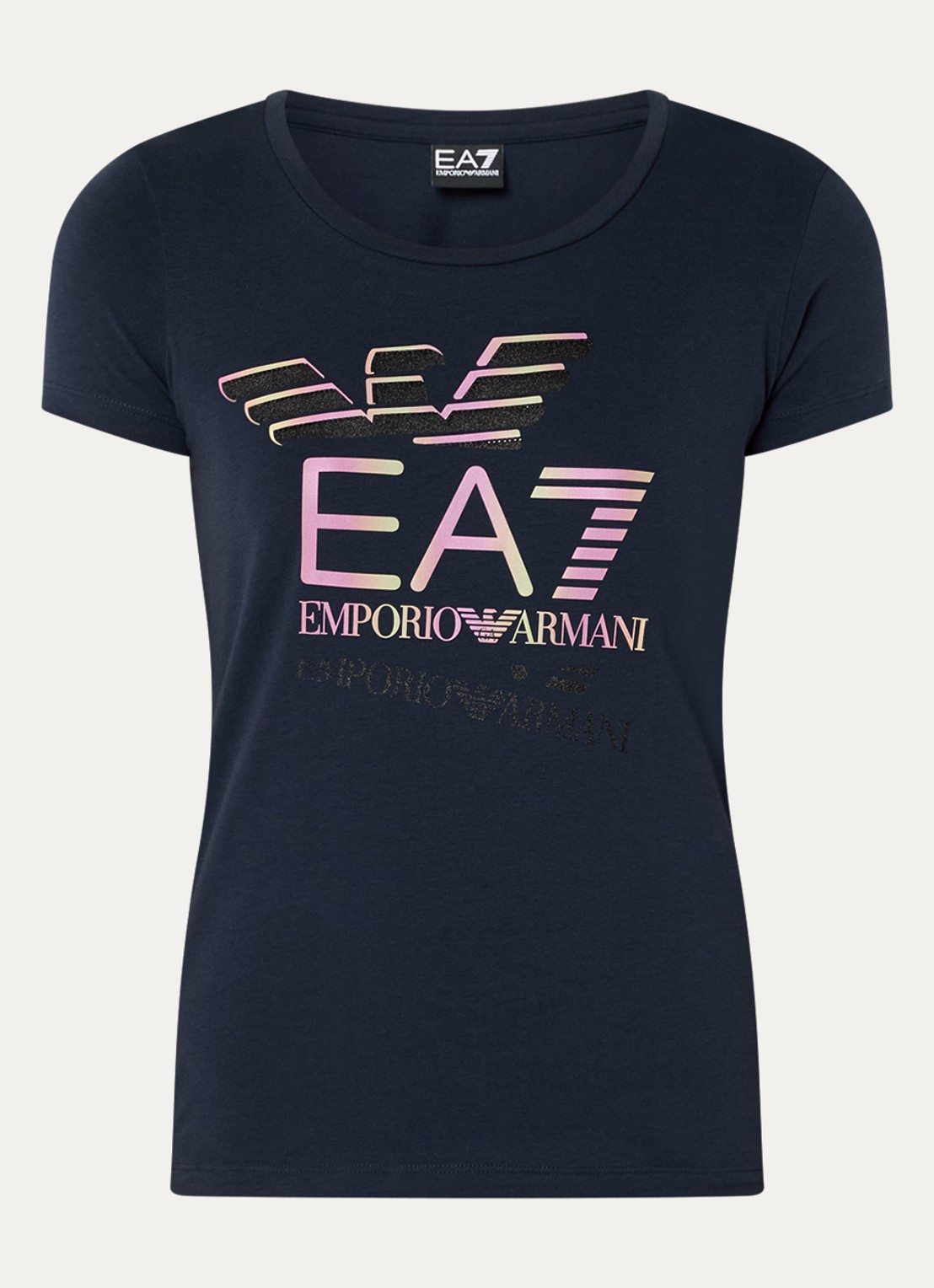 Armani Trainings T-shirt met logoprint - voorkant 2 donkerblauw