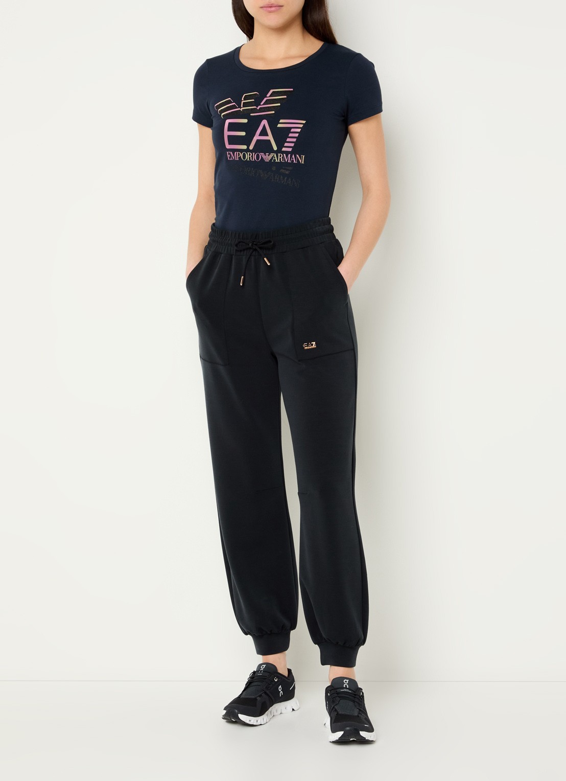 Armani Trainings T-shirt met logoprint - voorkant 3 donkerblauw