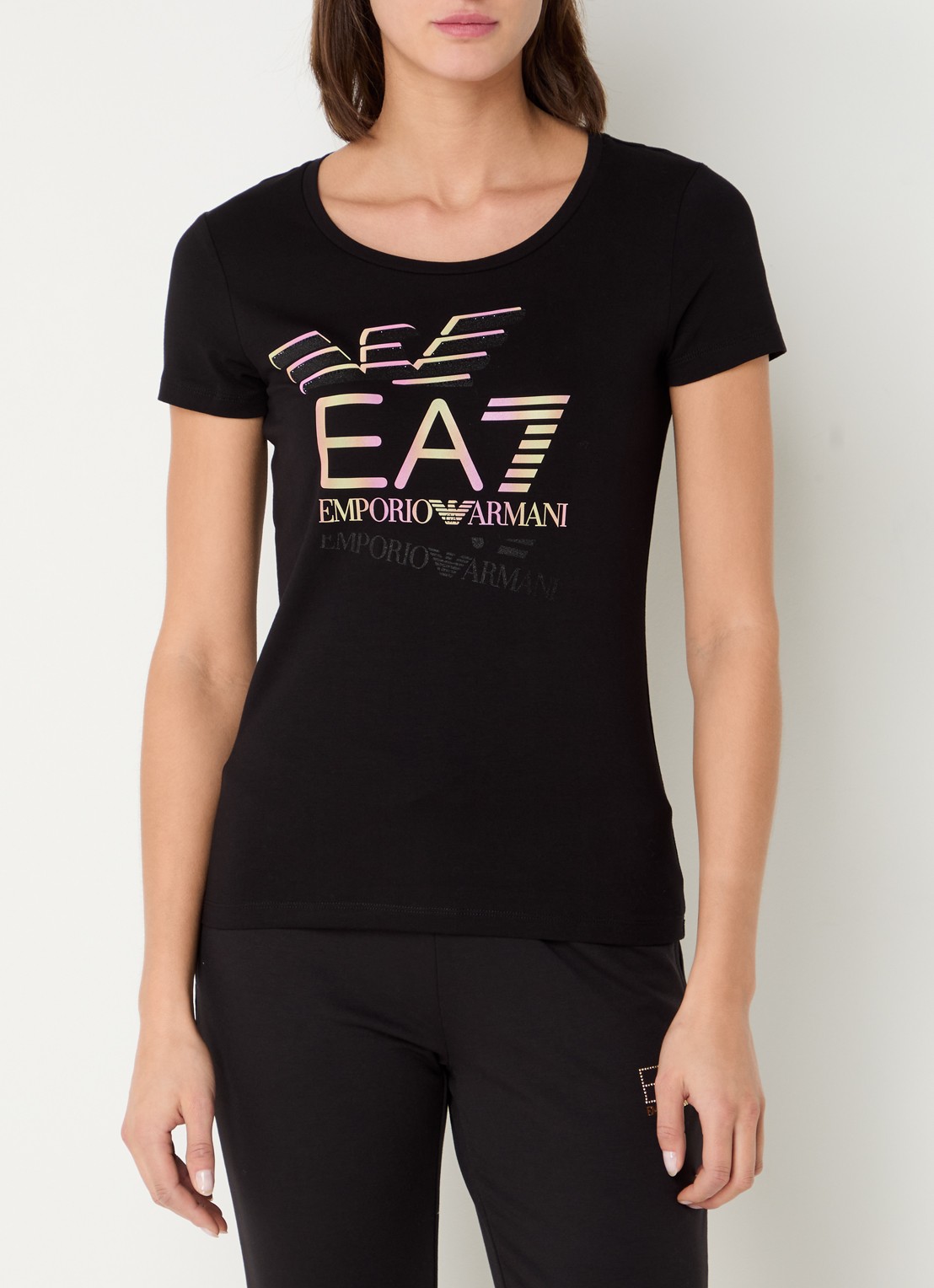 Armani Trainings T-shirt met logoprint - detail zwart