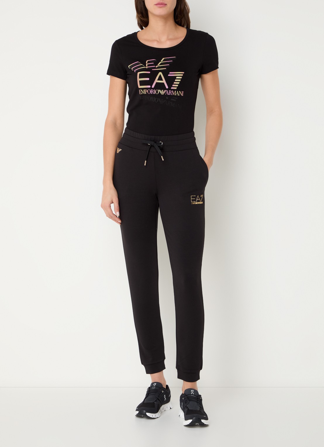 Armani Trainings T-shirt met logoprint - voorkant 3 zwart