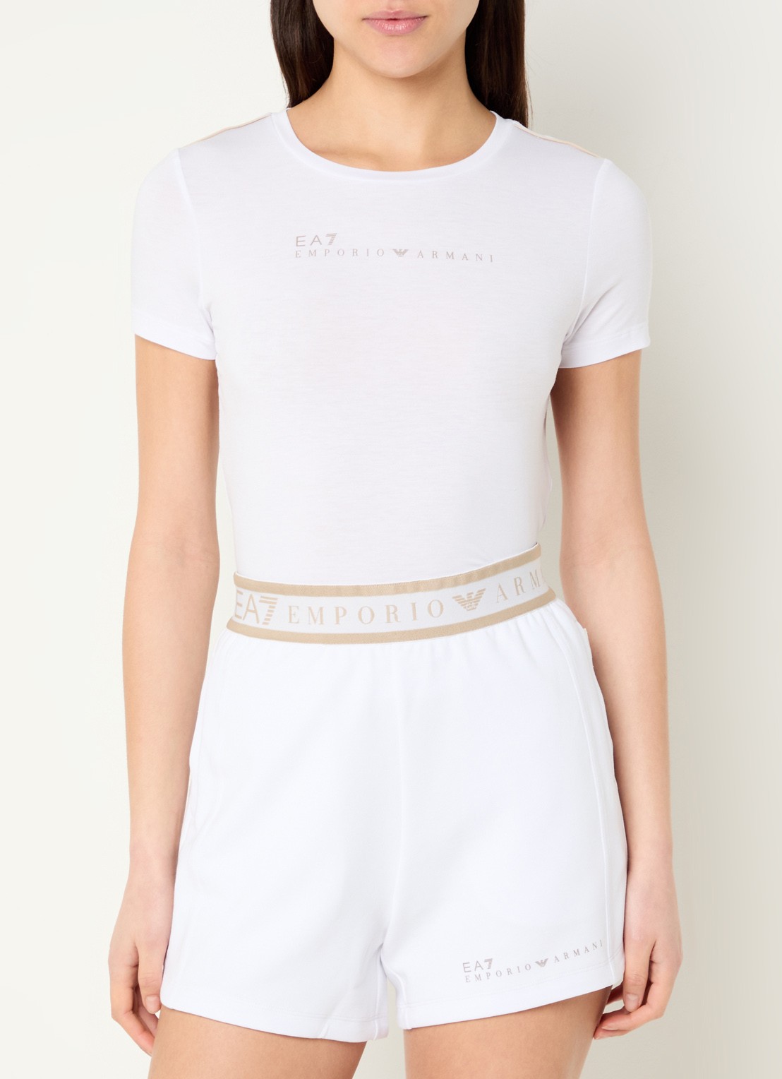 Armani Trainings T-shirt met logoprint - detail wit