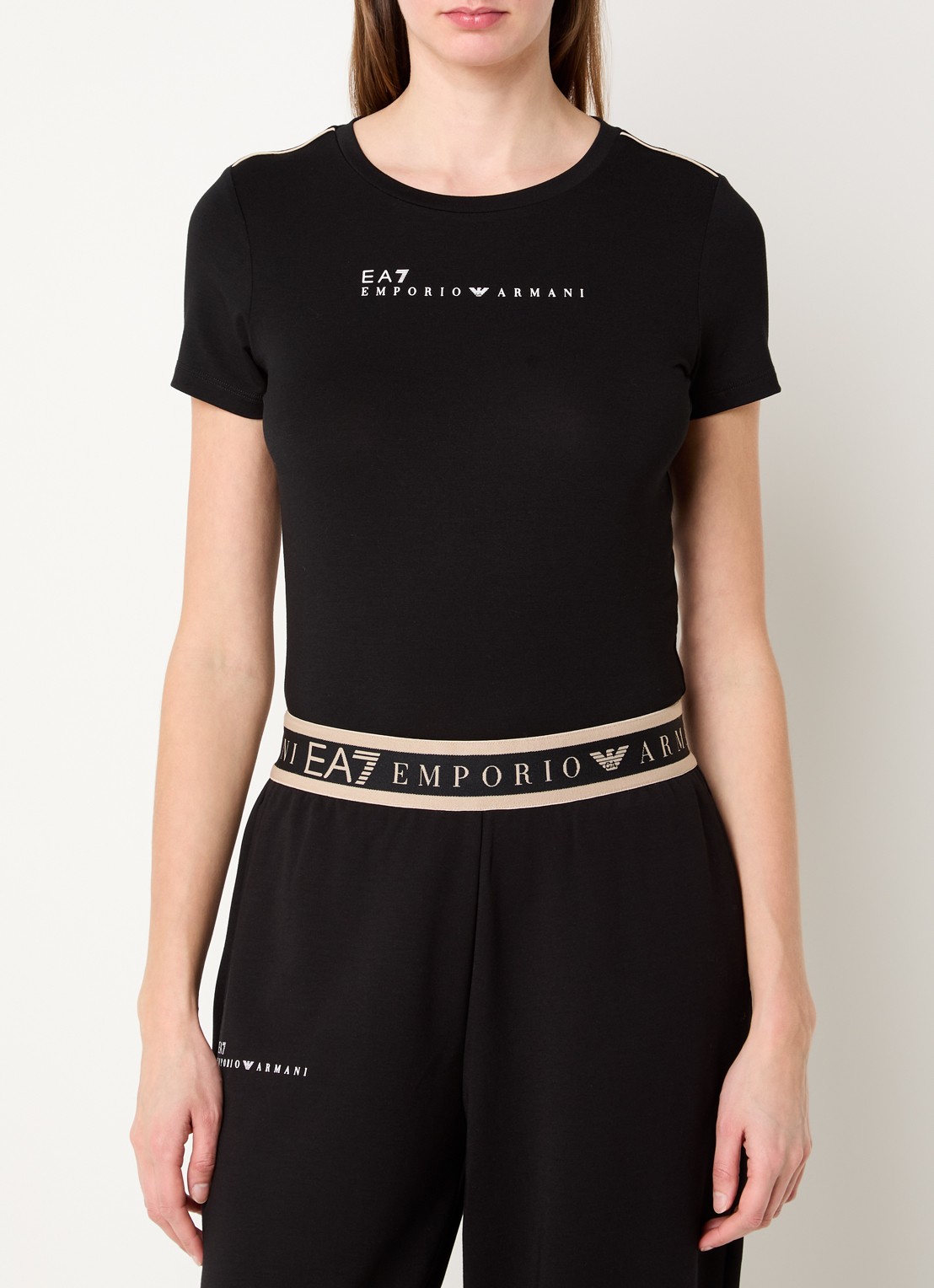 Armani Trainings T-shirt met logoprint - detail 2 zwart