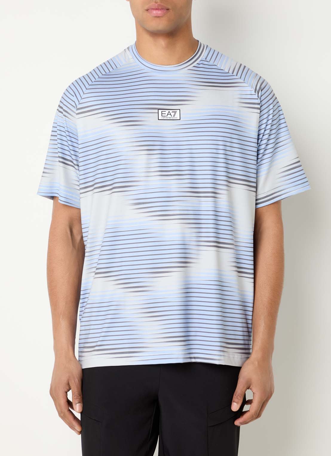 Armani Trainings T-shirt met print en logo - detail 4 lichtblauw
