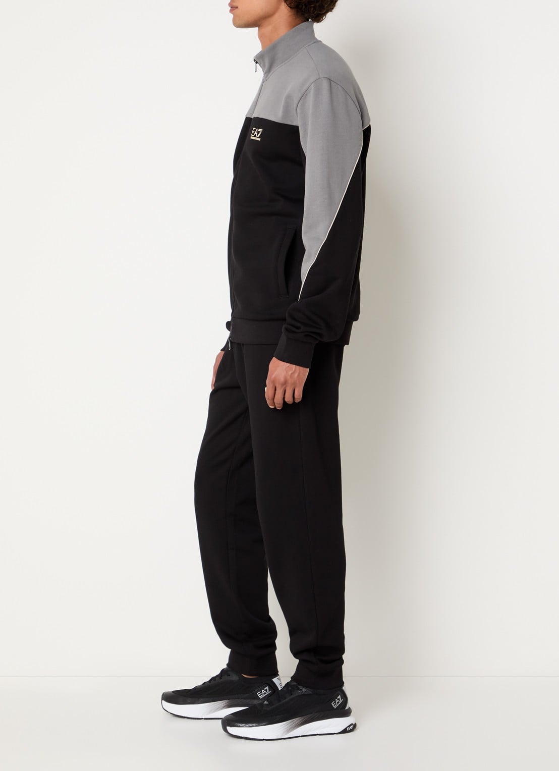 Armani Trainingspak in katoenblend met logo - voorkant 2 zwart