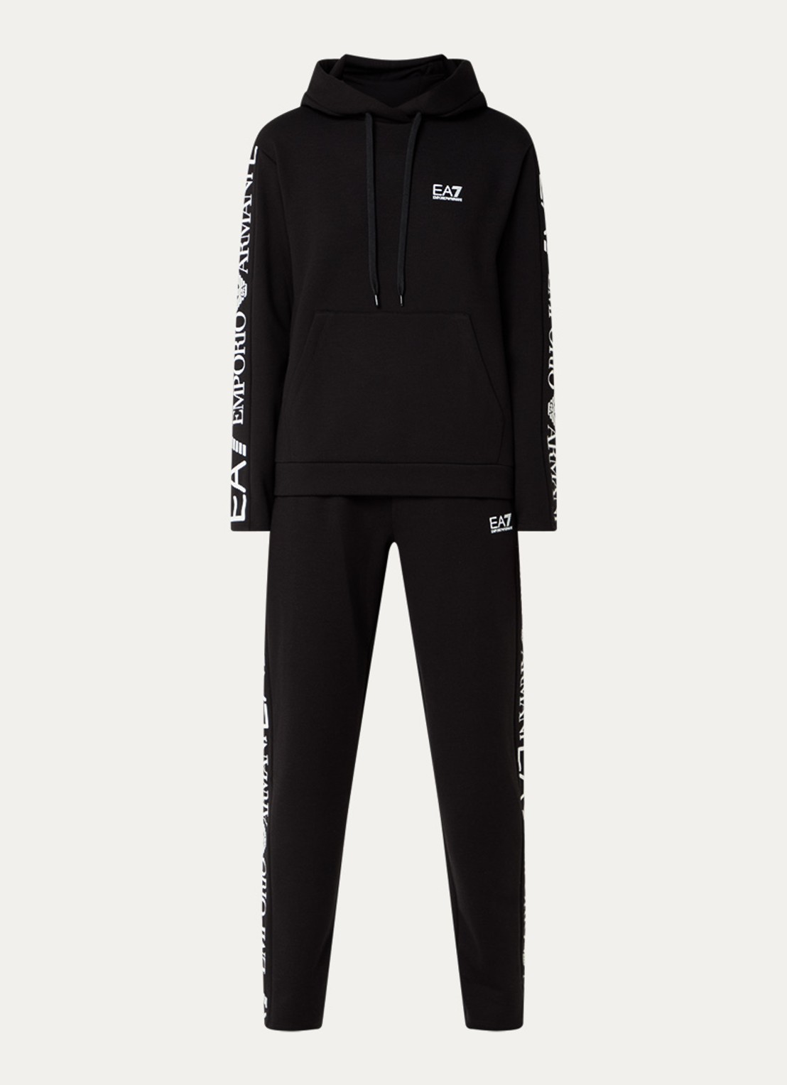 Armani Trainingspak met capuchon en logoprint - voorkant zwart
