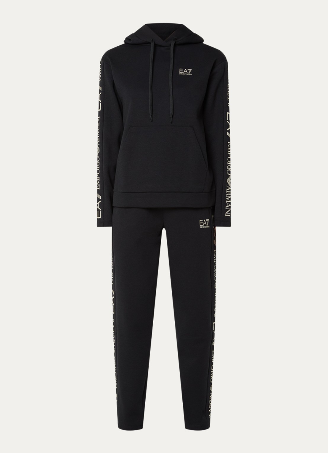 Armani Trainingspak met capuchon en logoprint - voorkant 3 zwart