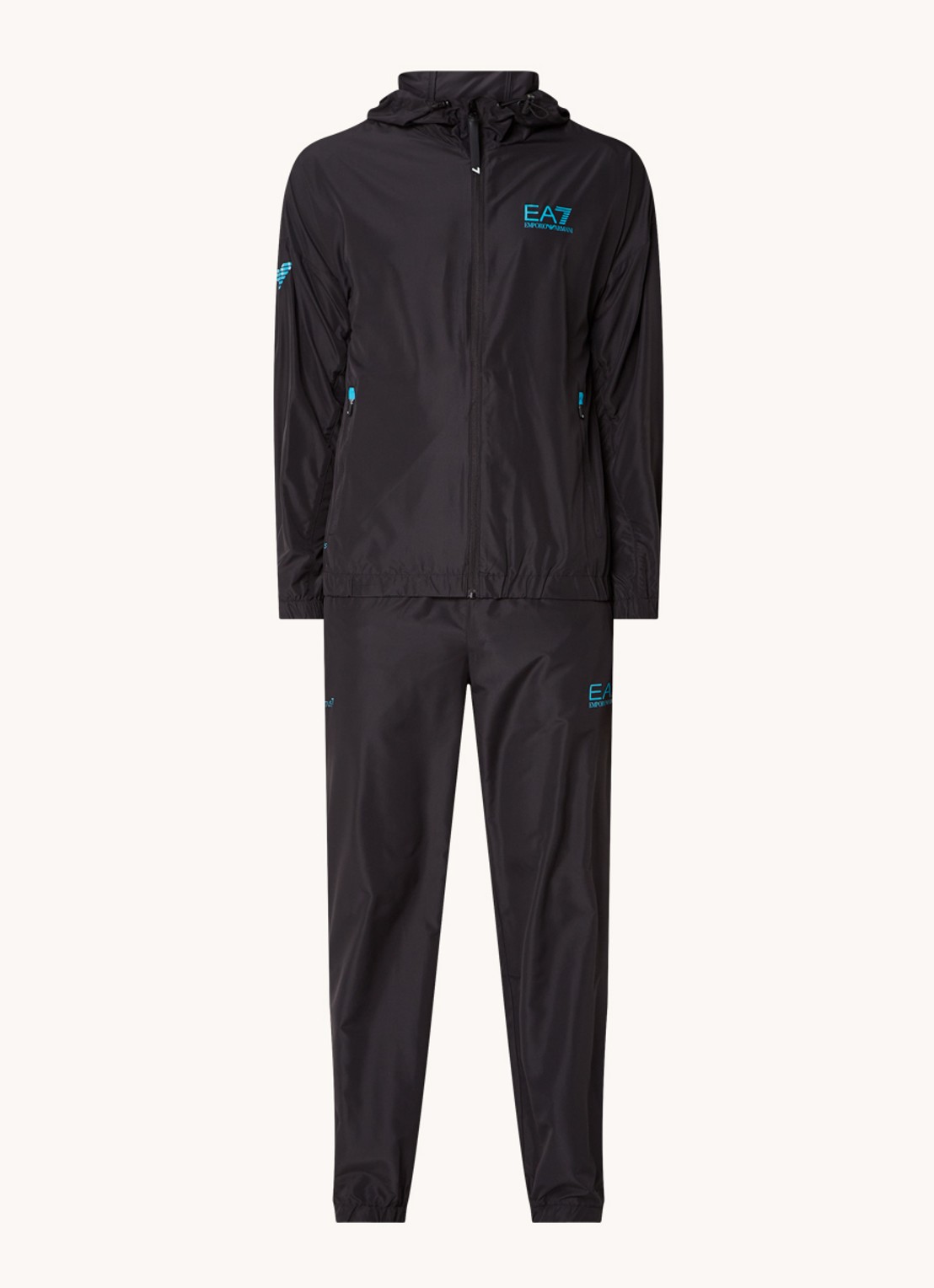 Armani Trainingspak met capuchon en ritszakken - voorkant 2 zwart