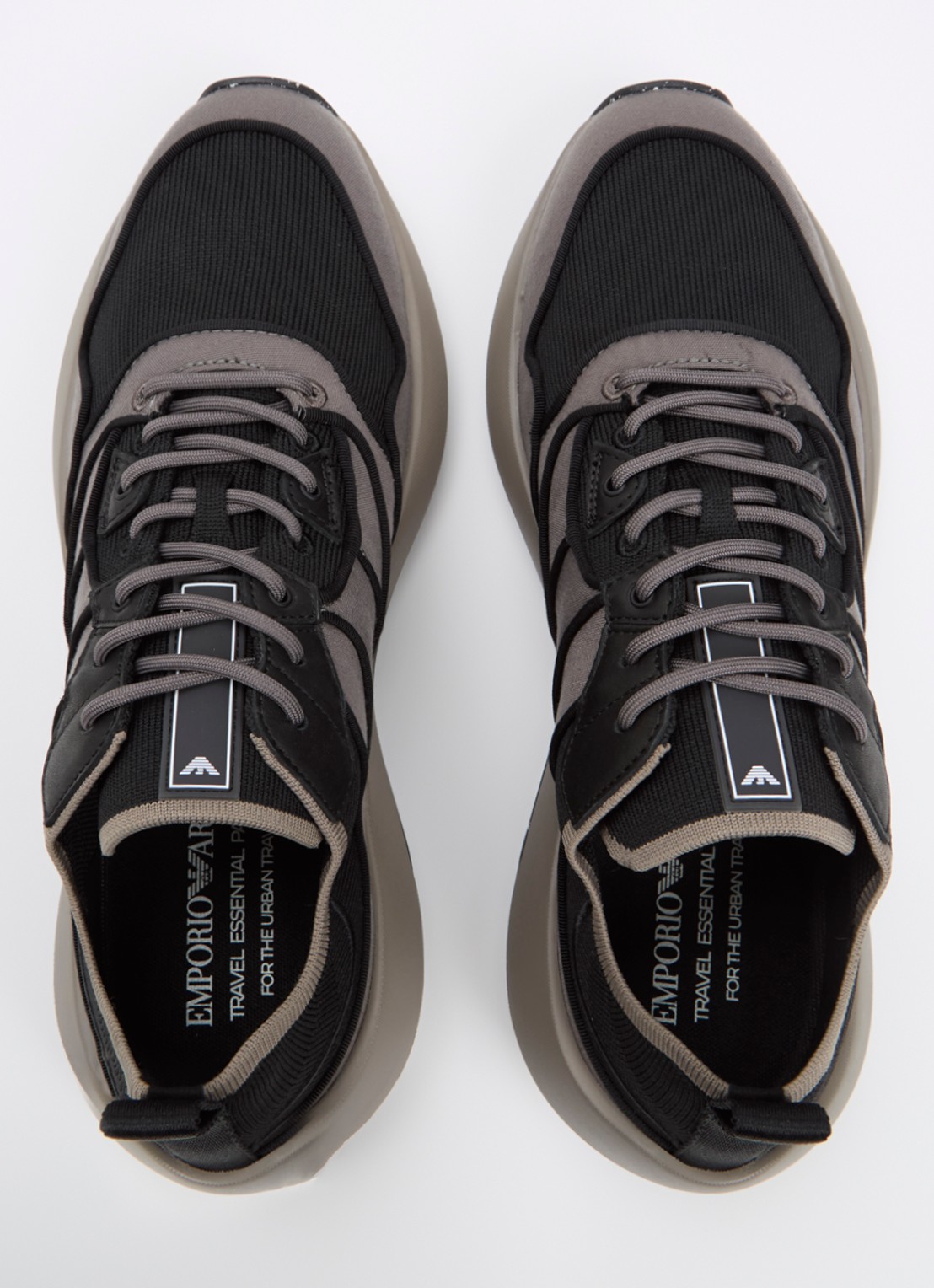 Armani Travel Essentials sneaker met leren details - detail 3 donkergrijs