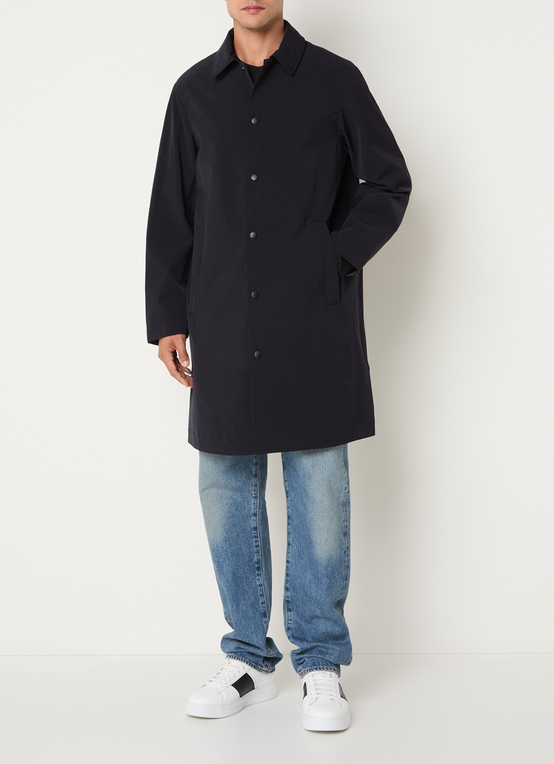 Armani Trenchcoat met ritszakken en kraag - voorkant 2 donkerblauw