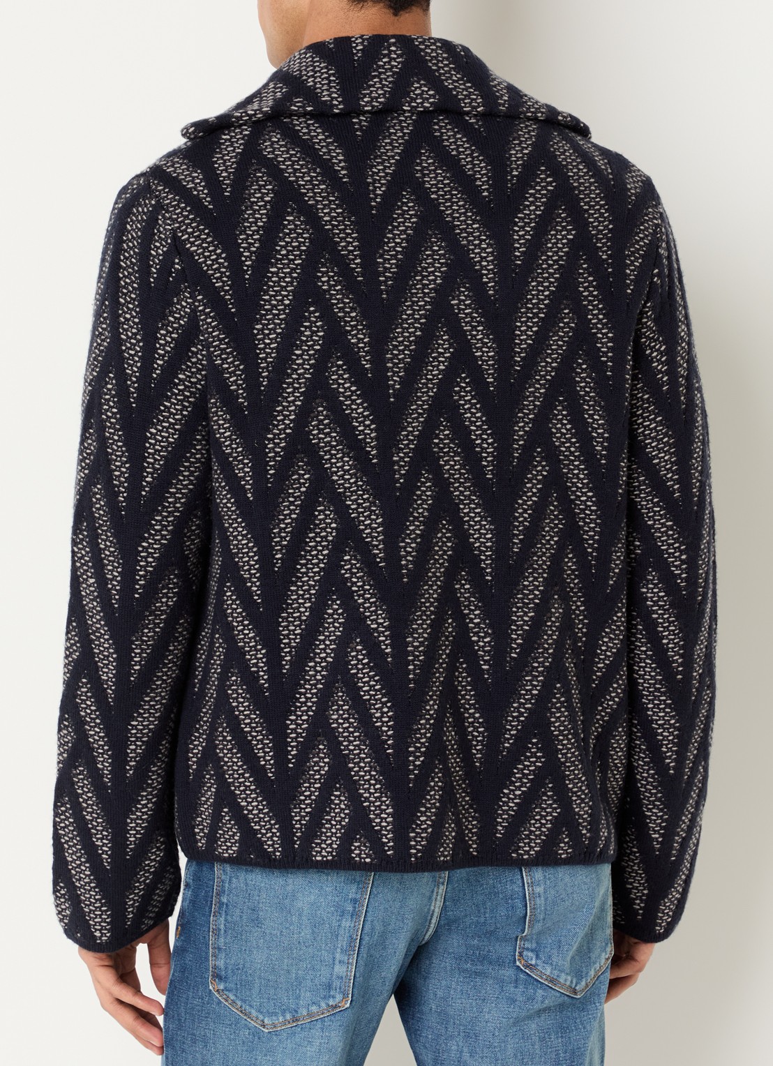 Armani Vest van scheerwol met ingebreid patroon  - achterkant 2 donkerblauw