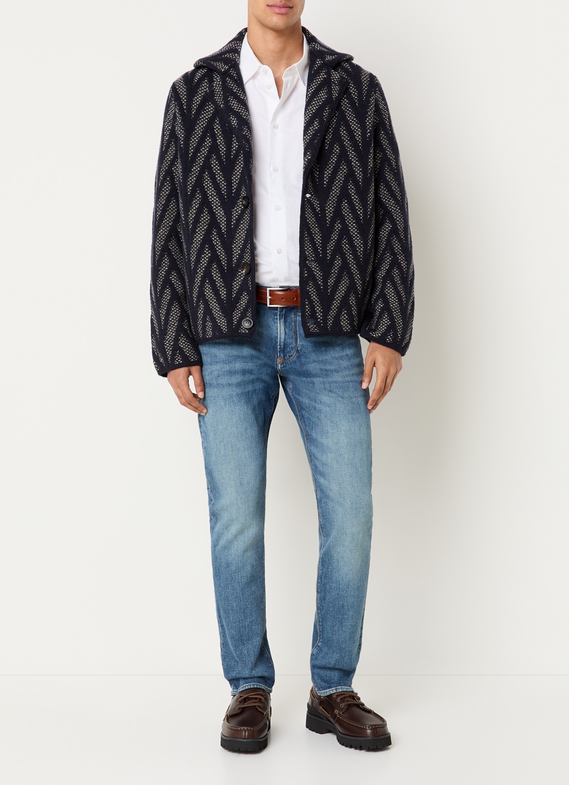 Armani Vest van scheerwol met ingebreid patroon  - voorkant 4 donkerblauw