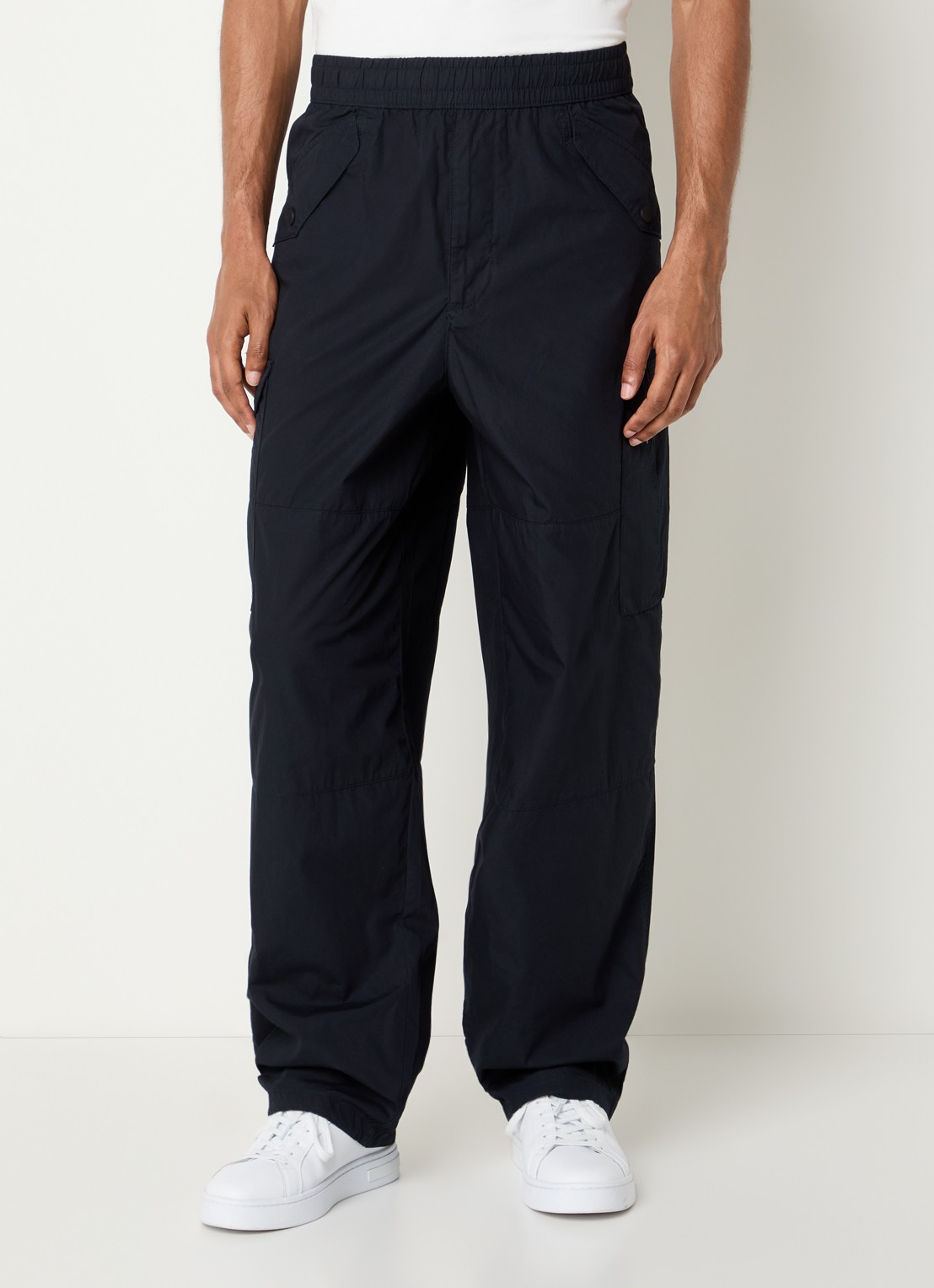 Armani Wide fit broek met steekzakken - detail donkerblauw
