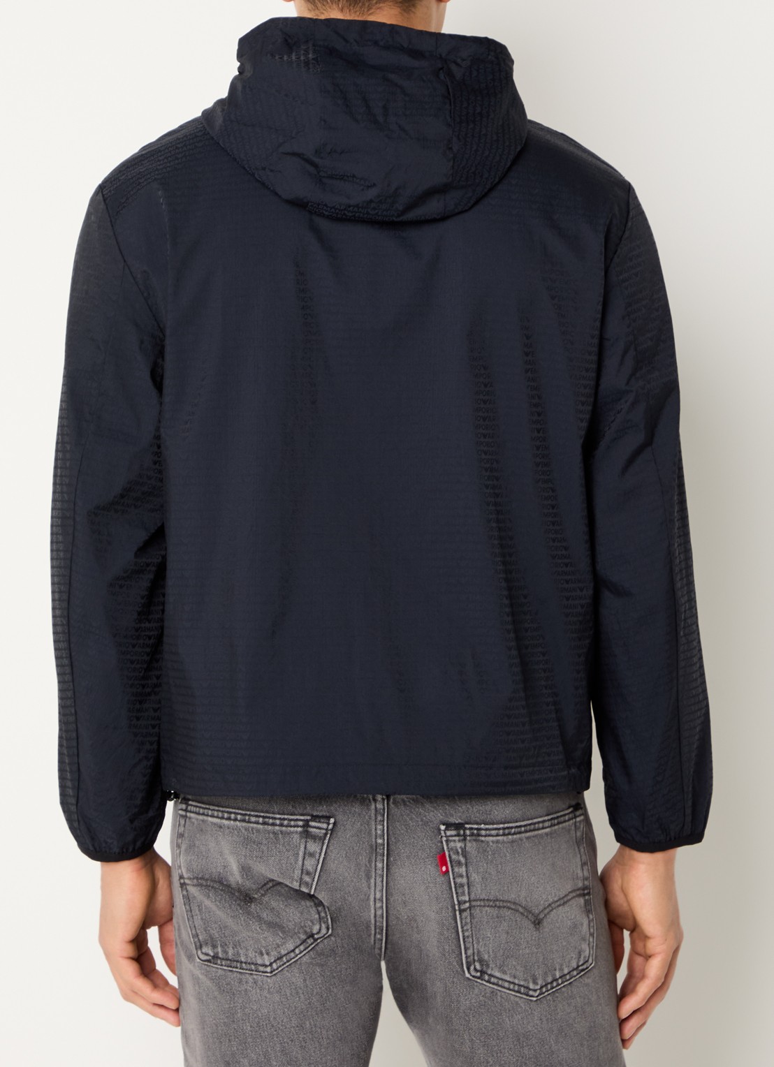 Armani Windjack met capuchon en ritszakken - achterkant iconico 0920 blu nav / donkerblauw