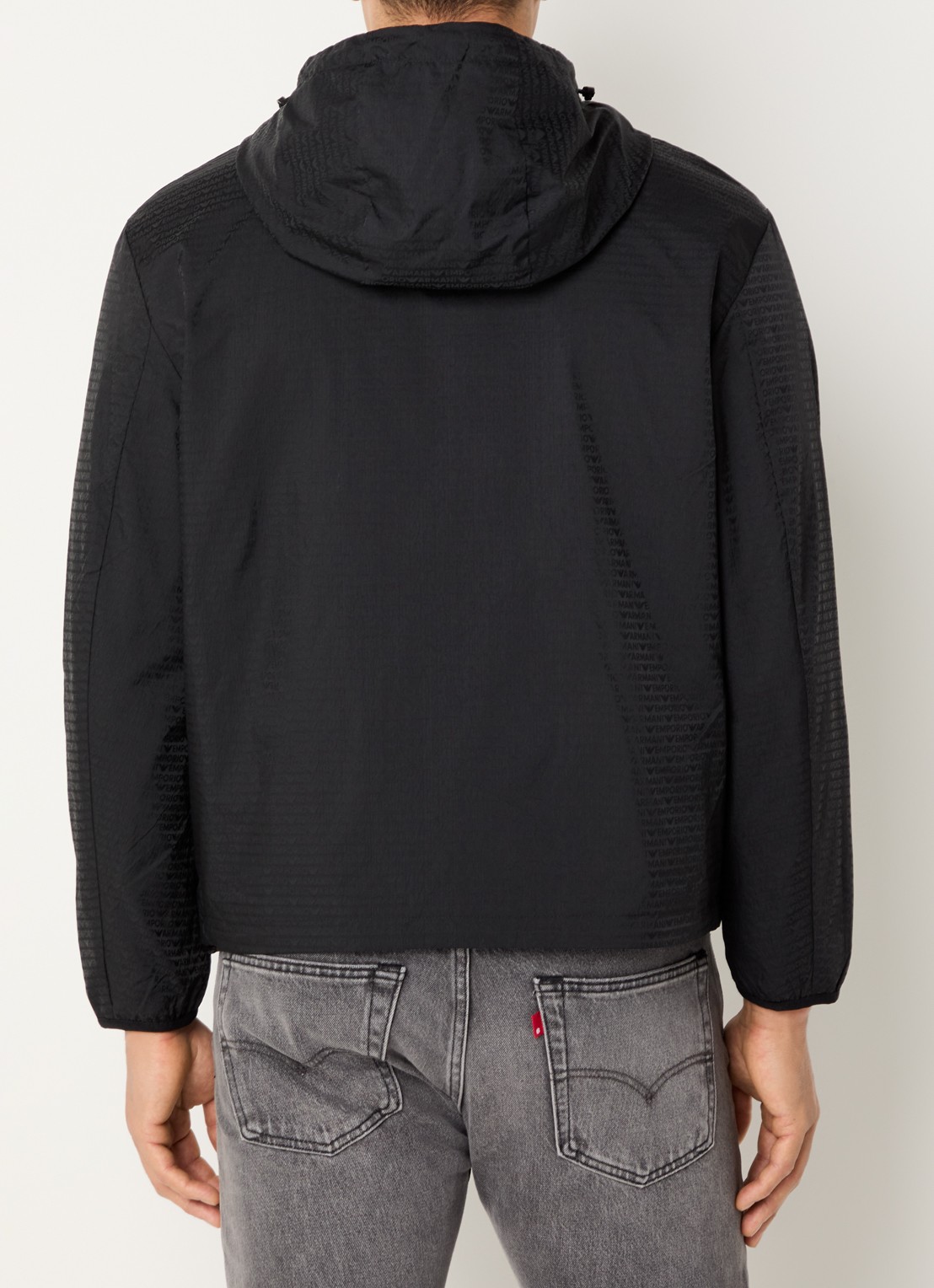 Armani Windjack met capuchon en ritszakken - achterkant 5 black beauty / zwart