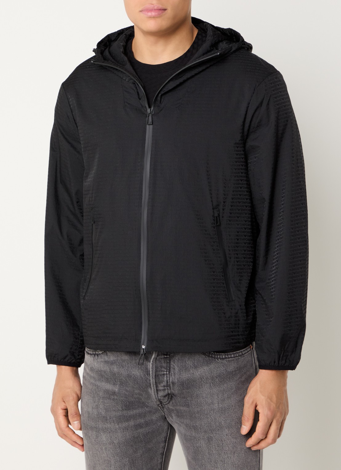 Armani Windjack met capuchon en ritszakken - detail 3 black beauty / zwart