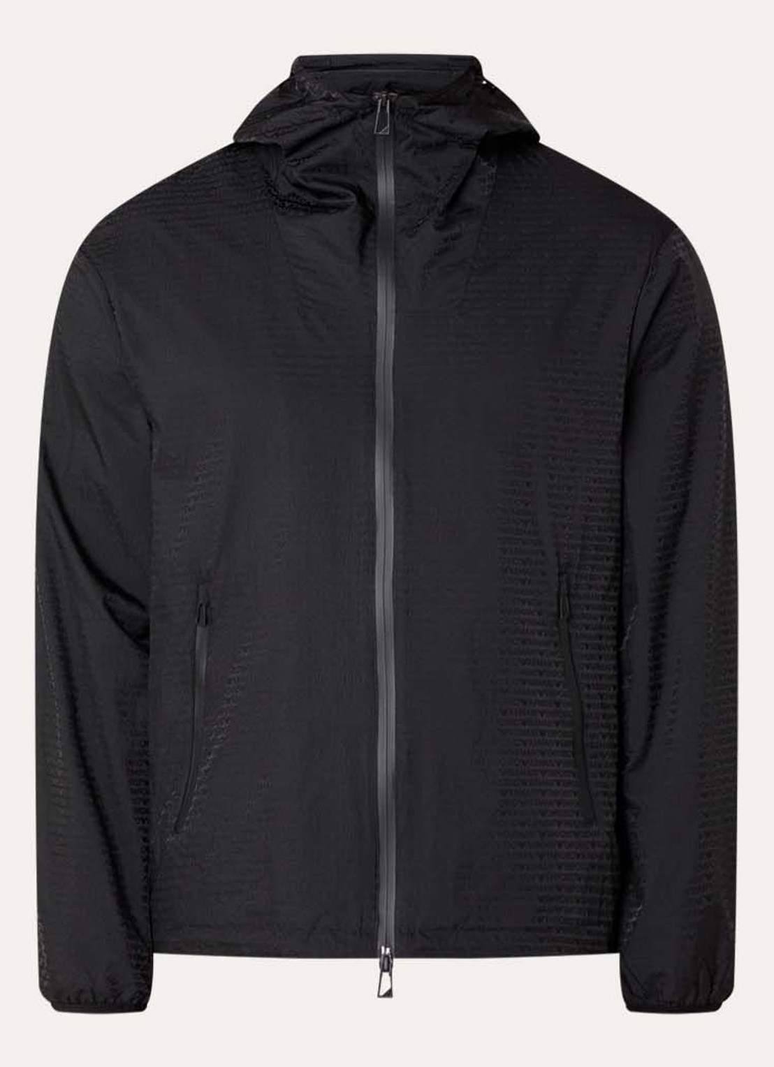 Armani Windjack met capuchon en ritszakken - voorkant black beauty / zwart
