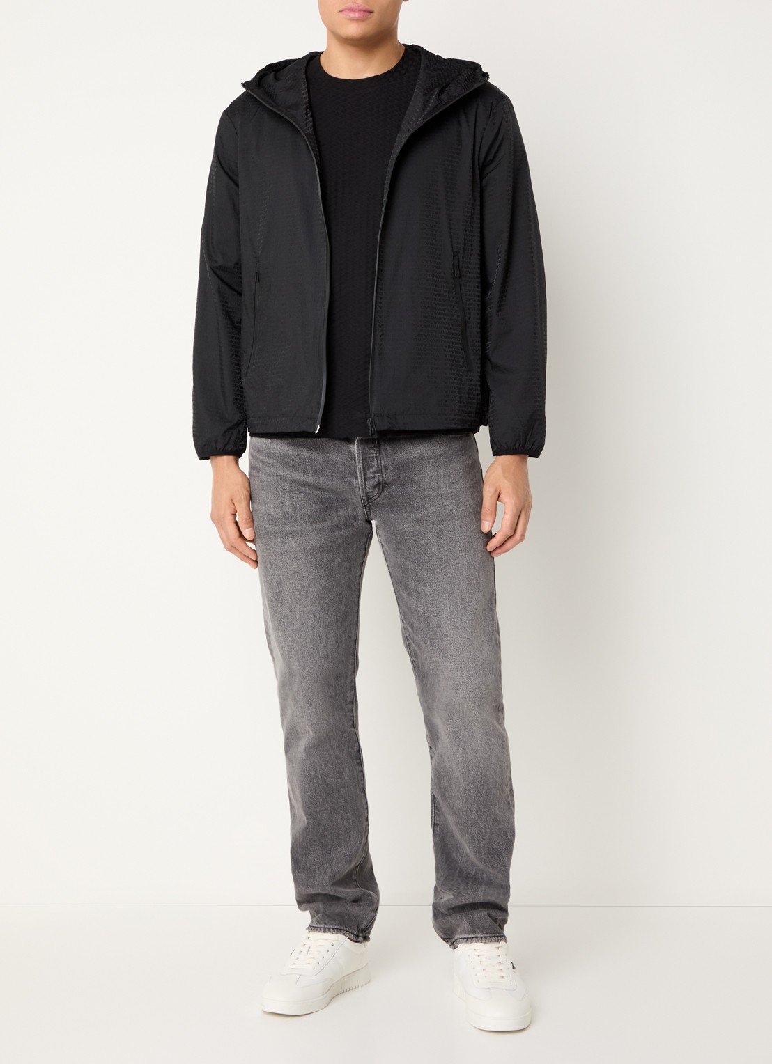 Armani Windjack met capuchon en ritszakken - voorkant 2 black beauty / zwart