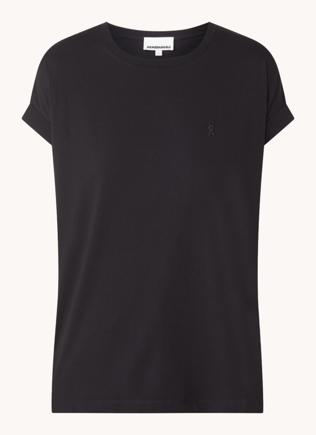 ARMEDANGELS T-shirt van  katoen met logoborduring - voorkant 2 zwart