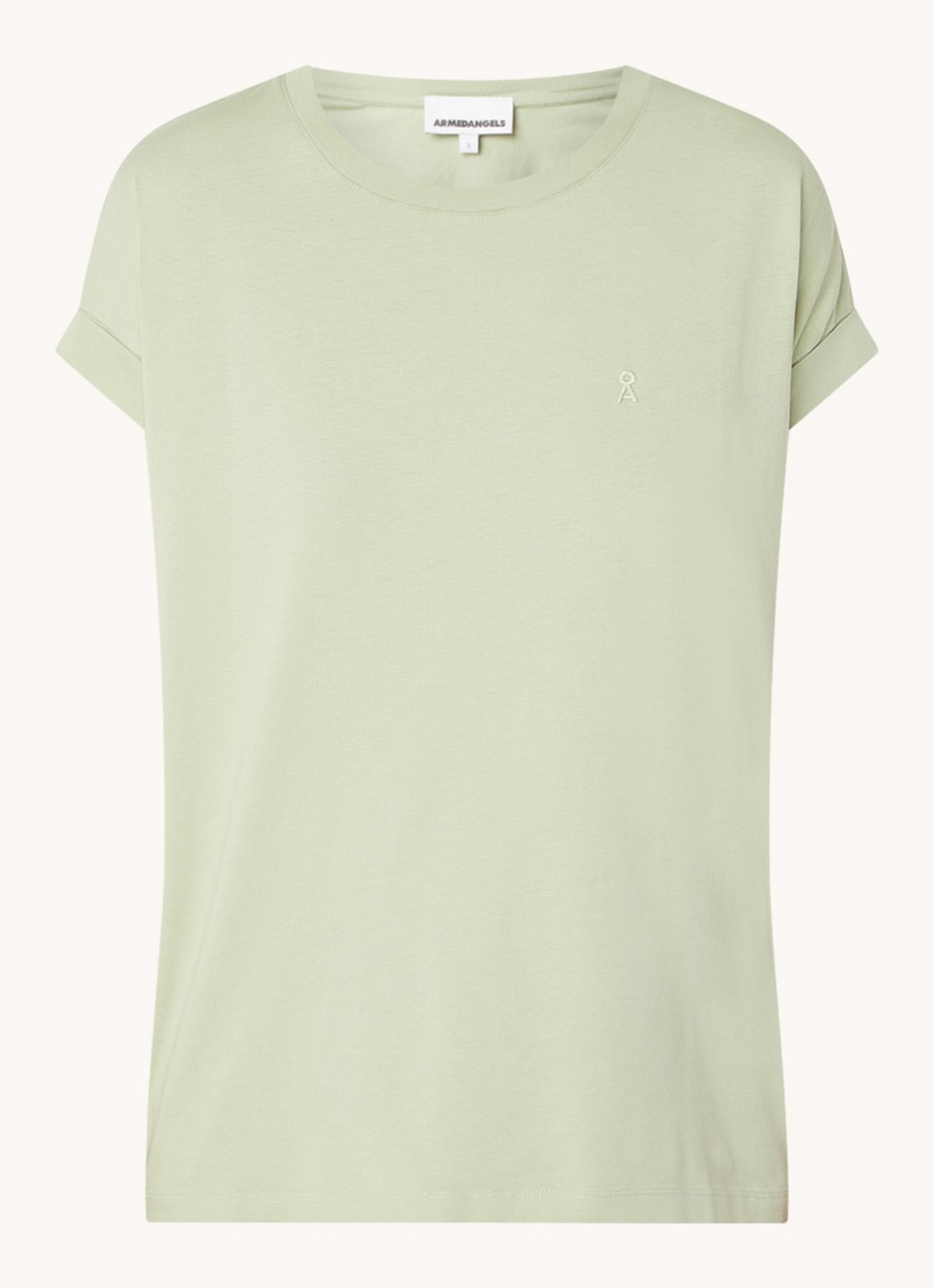ARMEDANGELS T-shirt van  katoen met logoborduring - voorkant 2 lindegroen