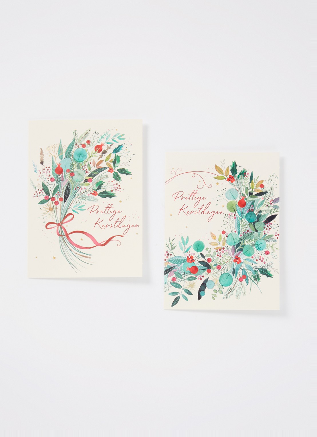 Art Group Bos met takken en krans kerstkaart - 2 designs - set van 10 inclusief enveloppen - voorkant 2 bordeauxrood