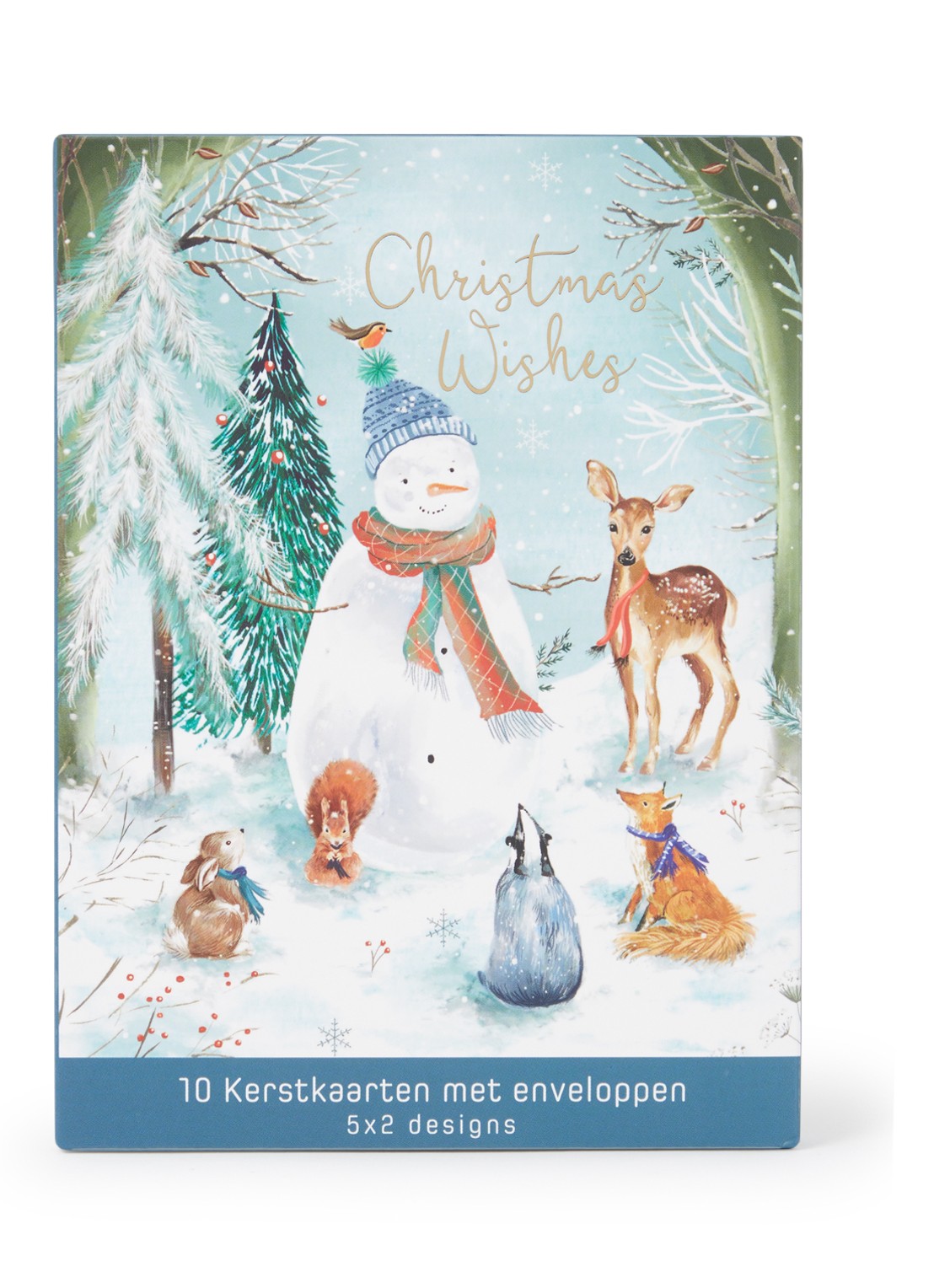 Art Group Diertjes in het bos kerstkaart - 2 designs - set van 10 inclusief enveloppen - voorkant blauw
