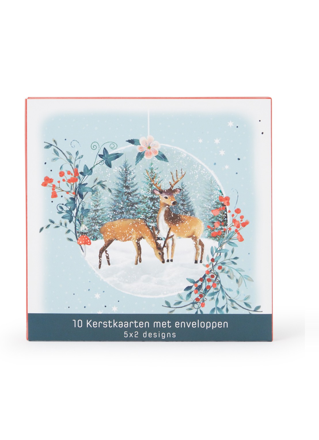 Art Group Diertjes in kerstballen kerstkaart - 2 designs - set van 10 inclusief enveloppen - voorkant lichtblauw