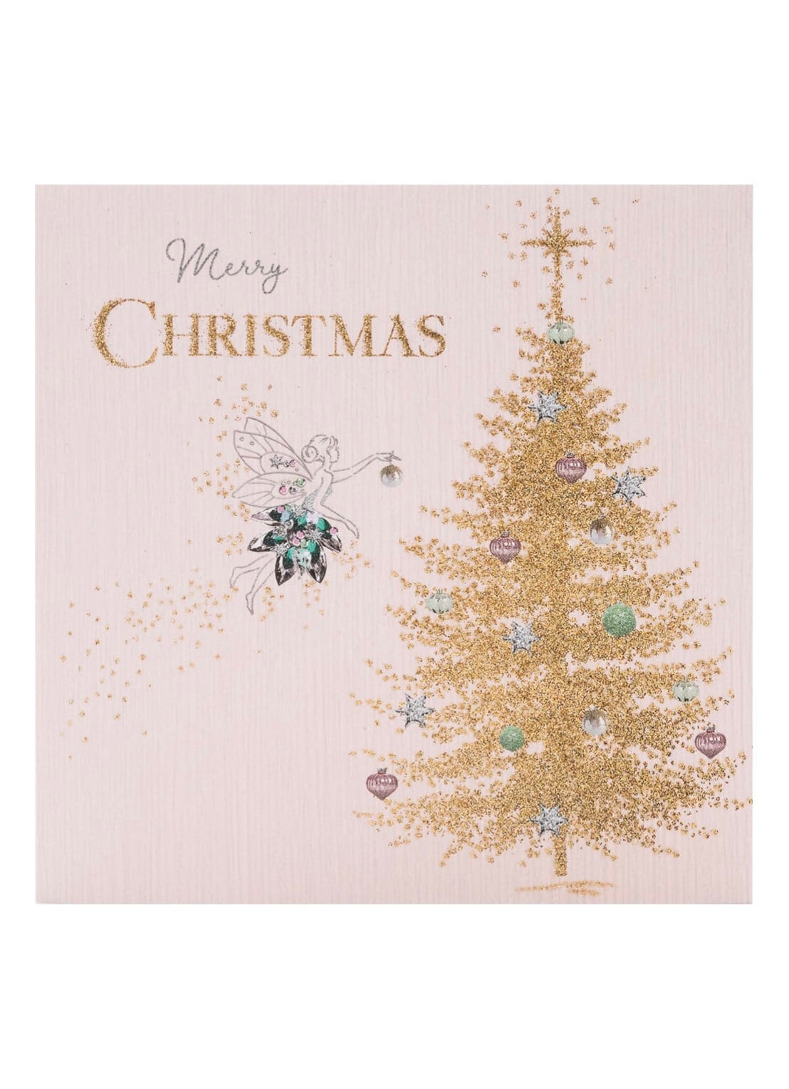 Art Group Fee bij gouden glitter kerstboom kerstkaart - 1 design - set van 8 inclusief enveloppen - voorkant 3 wit