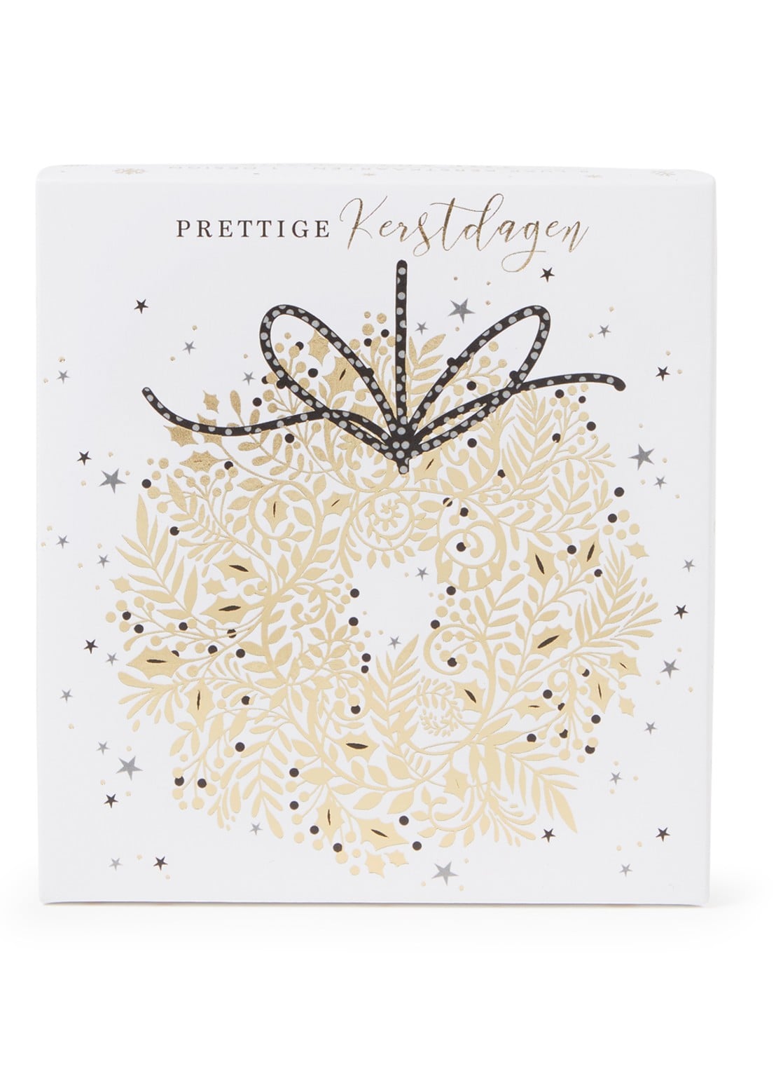 Art Group Gouden krans op wit kerstkaart - 1 design - set van 8 inclusief enveloppen - voorkant 2 goud