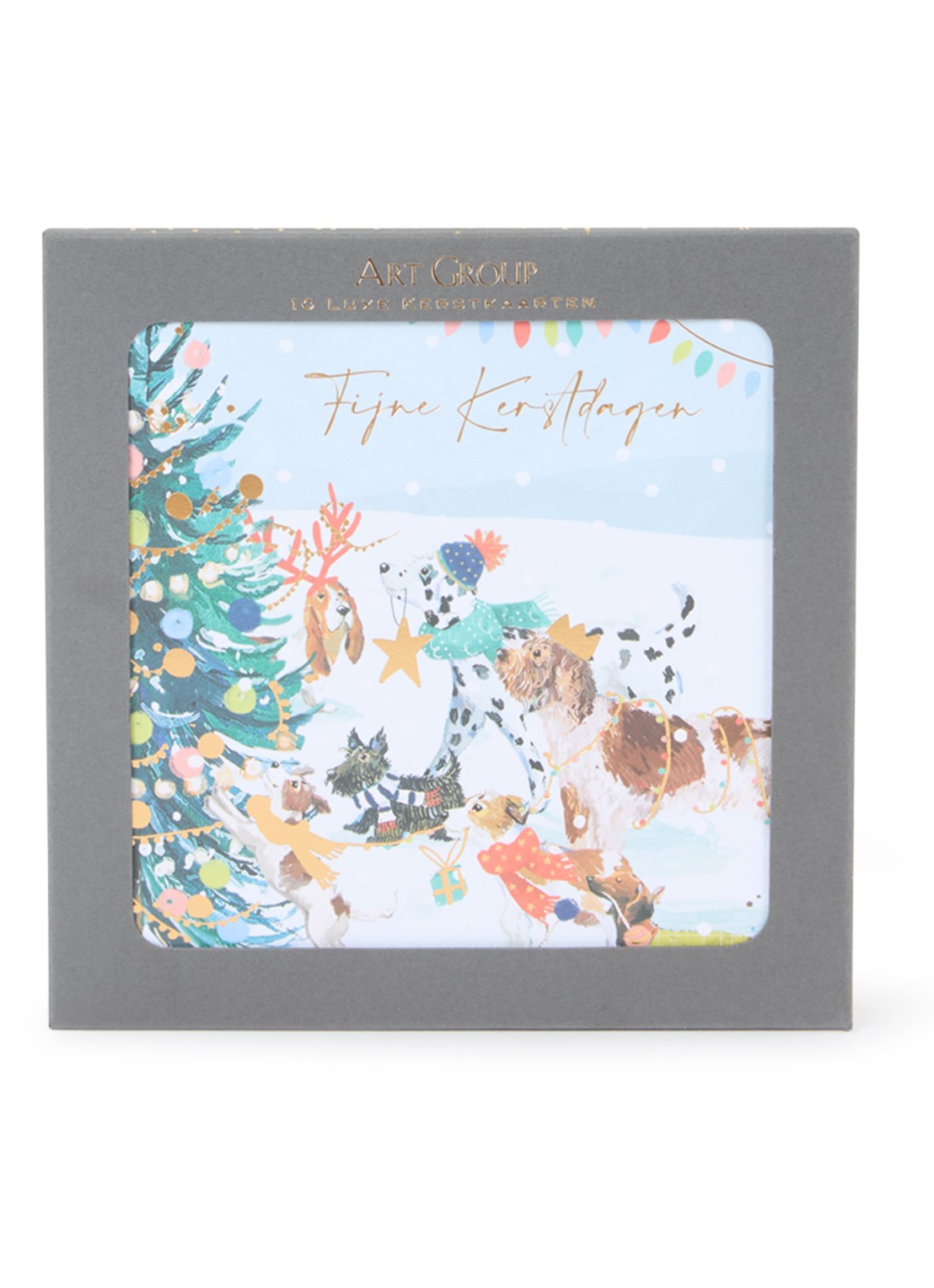 Art Group Honden - 1 design - luxe kerstkaart met envelop - set van 10 - voorkant 2 wit