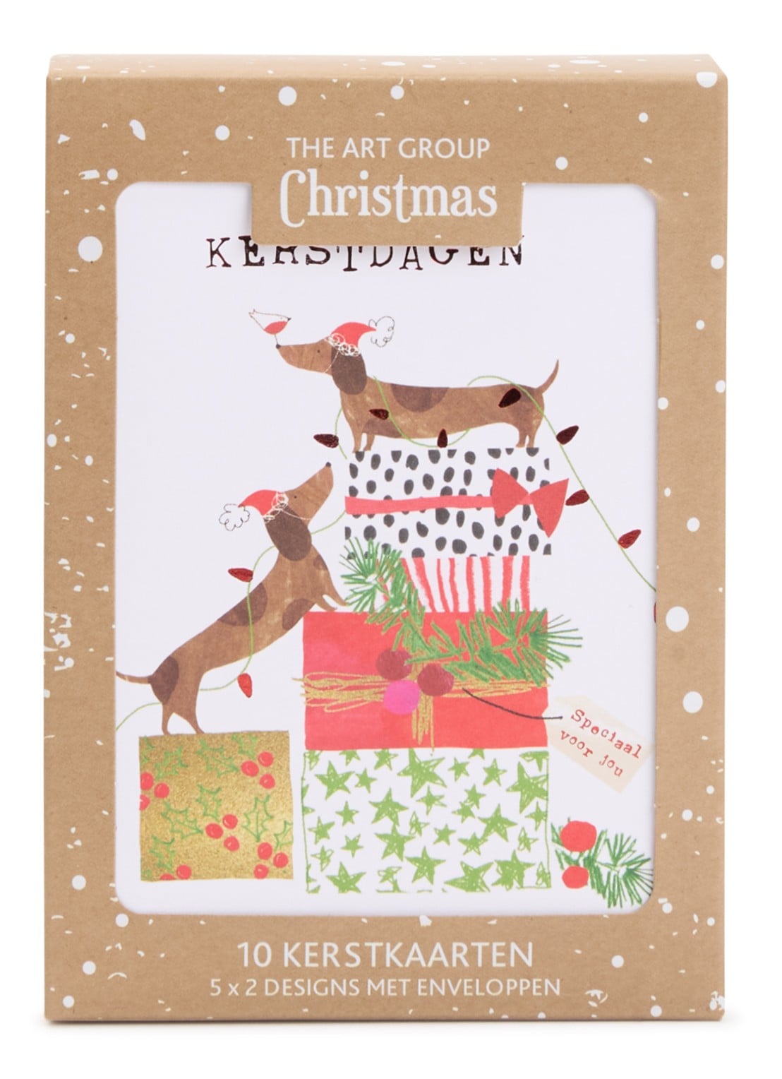 Art Group Kat en Teckel kerstkaar - 2 dessins - set van 10 kaarten inclusief enveloppen - voorkant multicolor