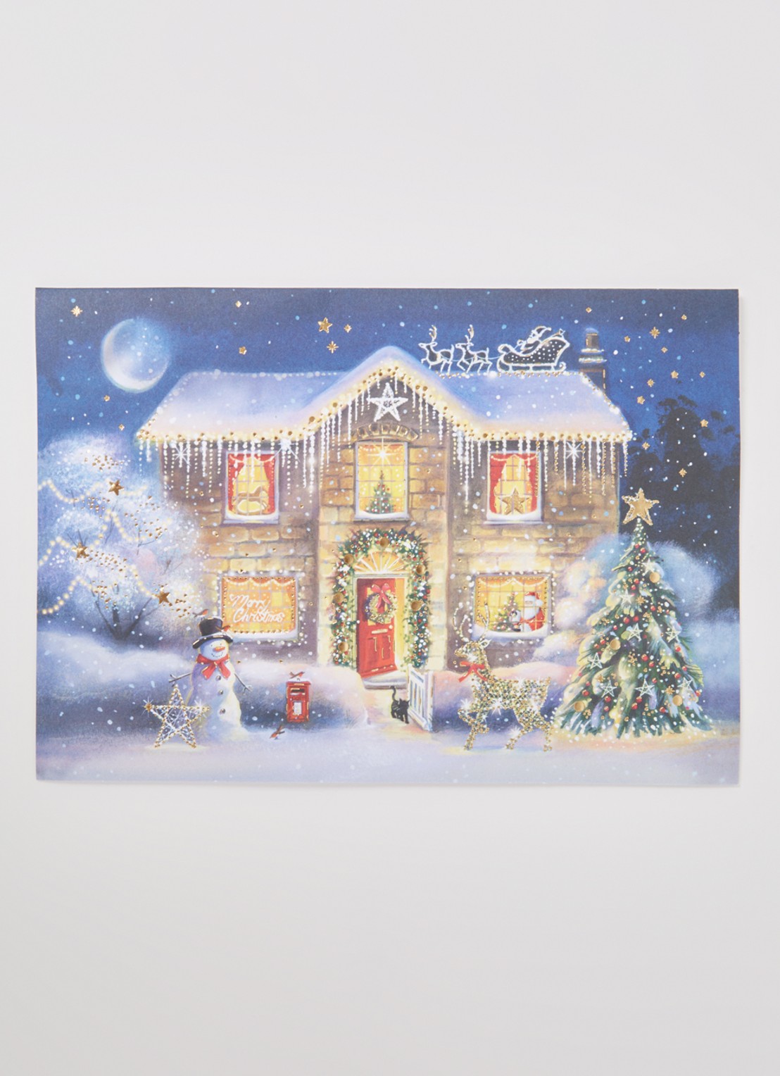 Art Group Kerst huis - 1 design - luxe kerstkaart met envelop - set van 8 - voorkant 2 donkerblauw