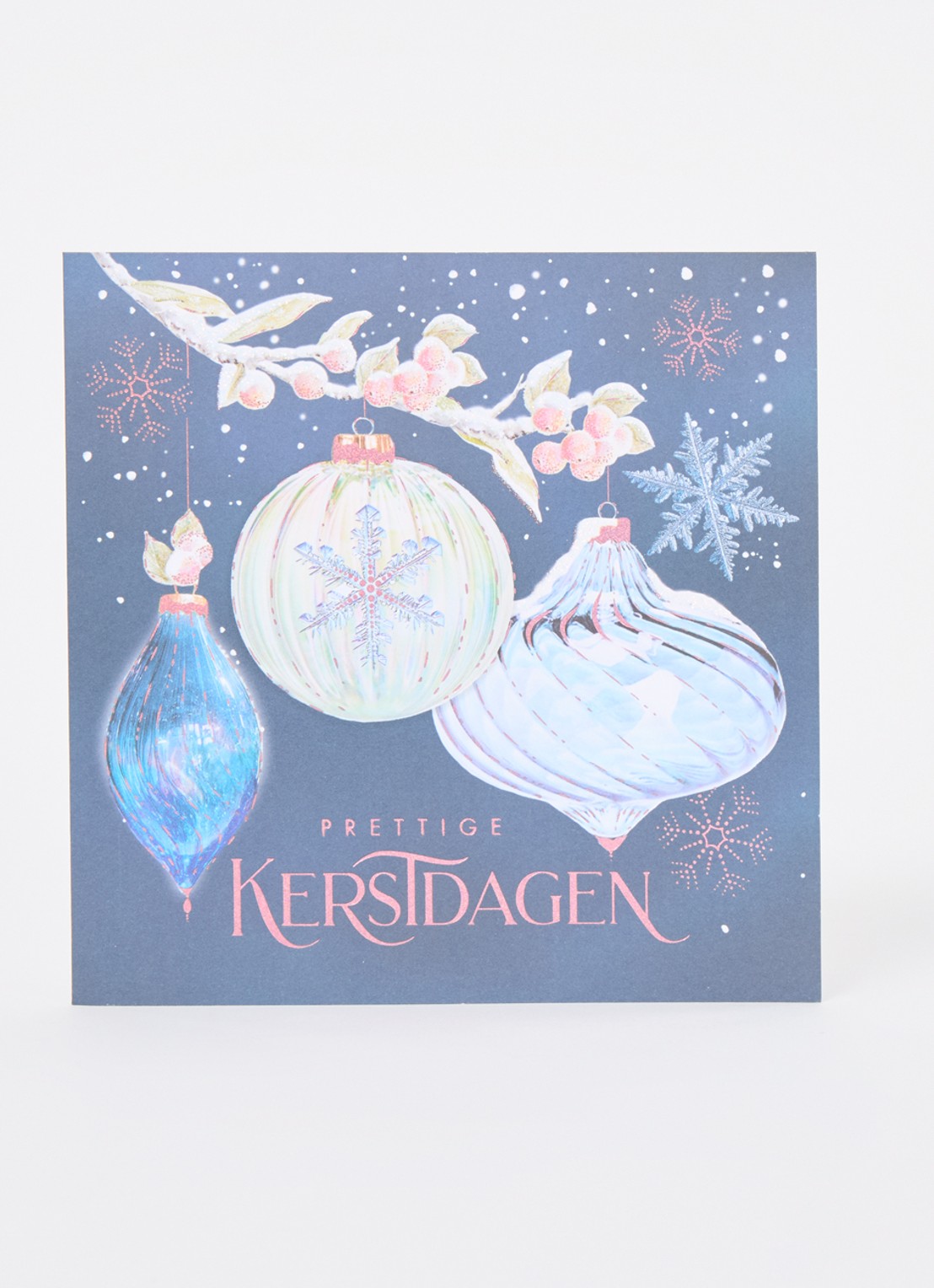 Art Group Kerstballen met glitter - 1 design - luxe kerstkaart met envelop - set van 8 - voorkant 2 donkerblauw
