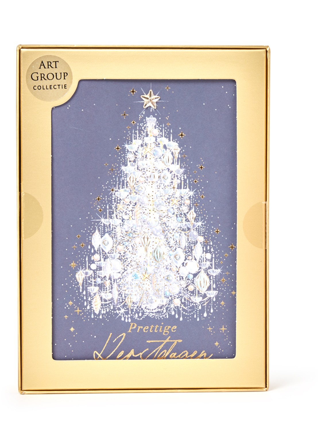 Art Group Kerstboom - 1 design - luxe kerstkaart met envelop - set van 8 - voorkant donkerblauw